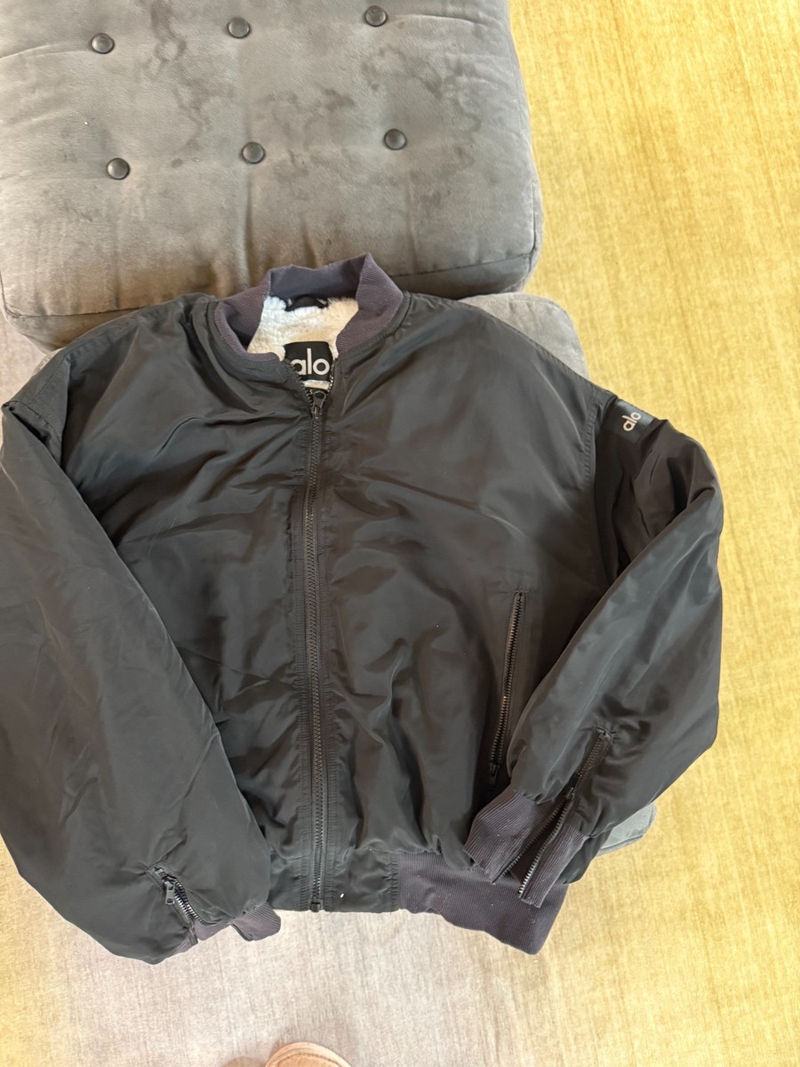 Alo Yoga Urbanite Faux Fur Lined Bomber Jacket Black with White lining Size  S | eBay