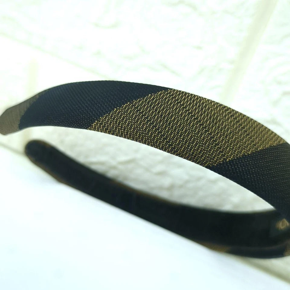 FENDI Women's Headband Pecan Print Brown Black Striped Canvas Hair Accessory - Image 3 of 4