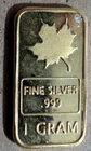 Maple Leaf 1 gram silver bar .999 Fine Silver