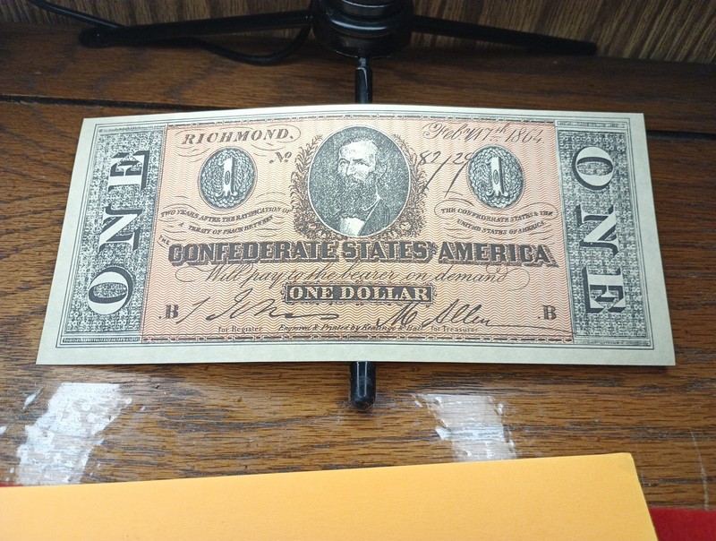 Confederate States Of America $1 Bill, Vintage Facsimile Reproduction Note.