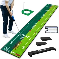 SAPLIZE 2-Speed Golf Practice Mat w/ Alignment Mirror 20"x10ft Training Aid