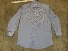 Eton Slim Fit Dress Shirt 16.5 42 L Blue Striped 100 Cotton Button Up