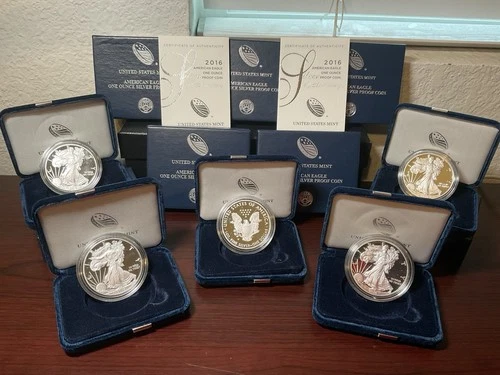 Lot Of 5 2016 W 30th Anniversary American Silver Eagle Proof  1oz Coin  US MINT