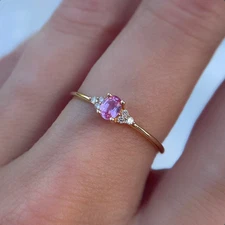 Dainty Pink Moissanite Ring for Women 14K Gold Finish Minimalist Promise Ring