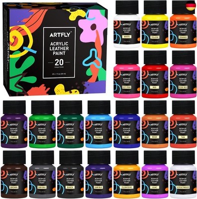 ARTFLY Acryl Lederfarbe Kit, 20 Farben x 30ml mit Acryl Finisher,