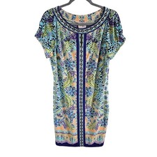 BEIGE by ECI Woman Size M Colorful Floral Dress Embellished Wrinkle free Cruise