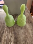 : Pair Vintage Fenton Uranium Custard Glass Bells Daisy & Button UV GLOW Clapper