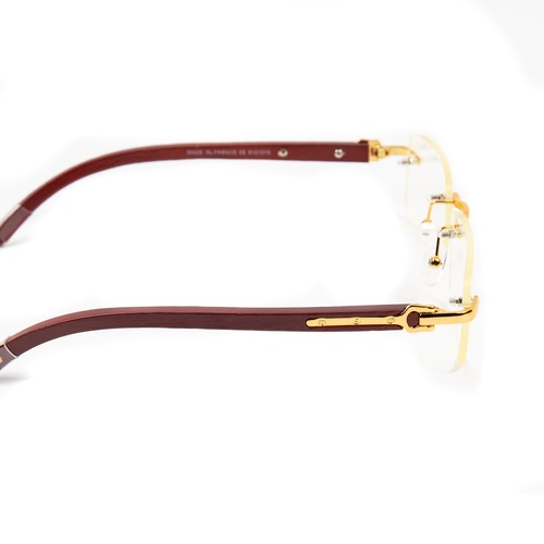 Clear Lens Mens Designer Gold Frame Wood Grain Rectangular Luxury