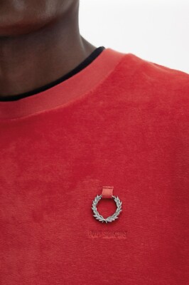 Fred Perry X Raf Simons Velour Crewneck Sweatshirt L Berry Red UVP 180  Casuals