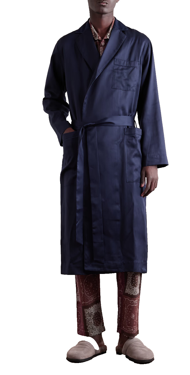 CDLP TENCEL™ LYOCELL Blue Satin Belted Robe Coat Bathrobe Coat Parka New S