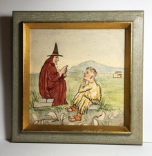 Vecchio insolito (?) piastrella - Insegnante / Rabbino con cappello Judenhat e allievo romano