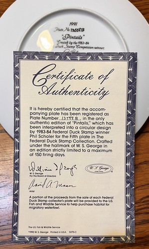W.S. 1991 Collezione francobolli George "Pintails" The Federal Duck con scatola COA. - Foto 2 di 2