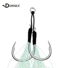 High Carbon Steel Assist Fishing Hook Jig Bait Lead Double Hooks with PE Line 