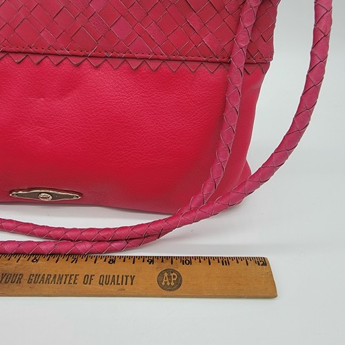 NUEVO SIN ETIQUETAS ELLIOTT LUCCA Bolso de Mano Rosa Oscuro Correas Trenzadas Cuero Genuino - Imagen 8 de 8