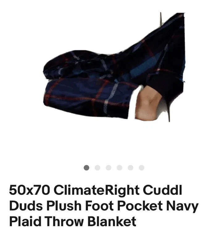 50x70 ClimateRight Cuddl Duds Plush Foot Pocket Navy Plaid Throw Blanket |  eBay