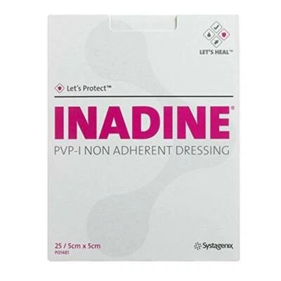 Inadine 5cm x 5cm Iodine Dressings x 5 Dressings **Free Delivery**