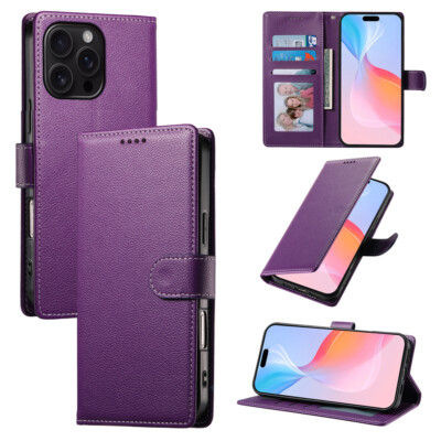 For iPhone 17 16e 15 14 Plus 13 12 11 Pro Max XR Flip Wallet Case Leather Cover