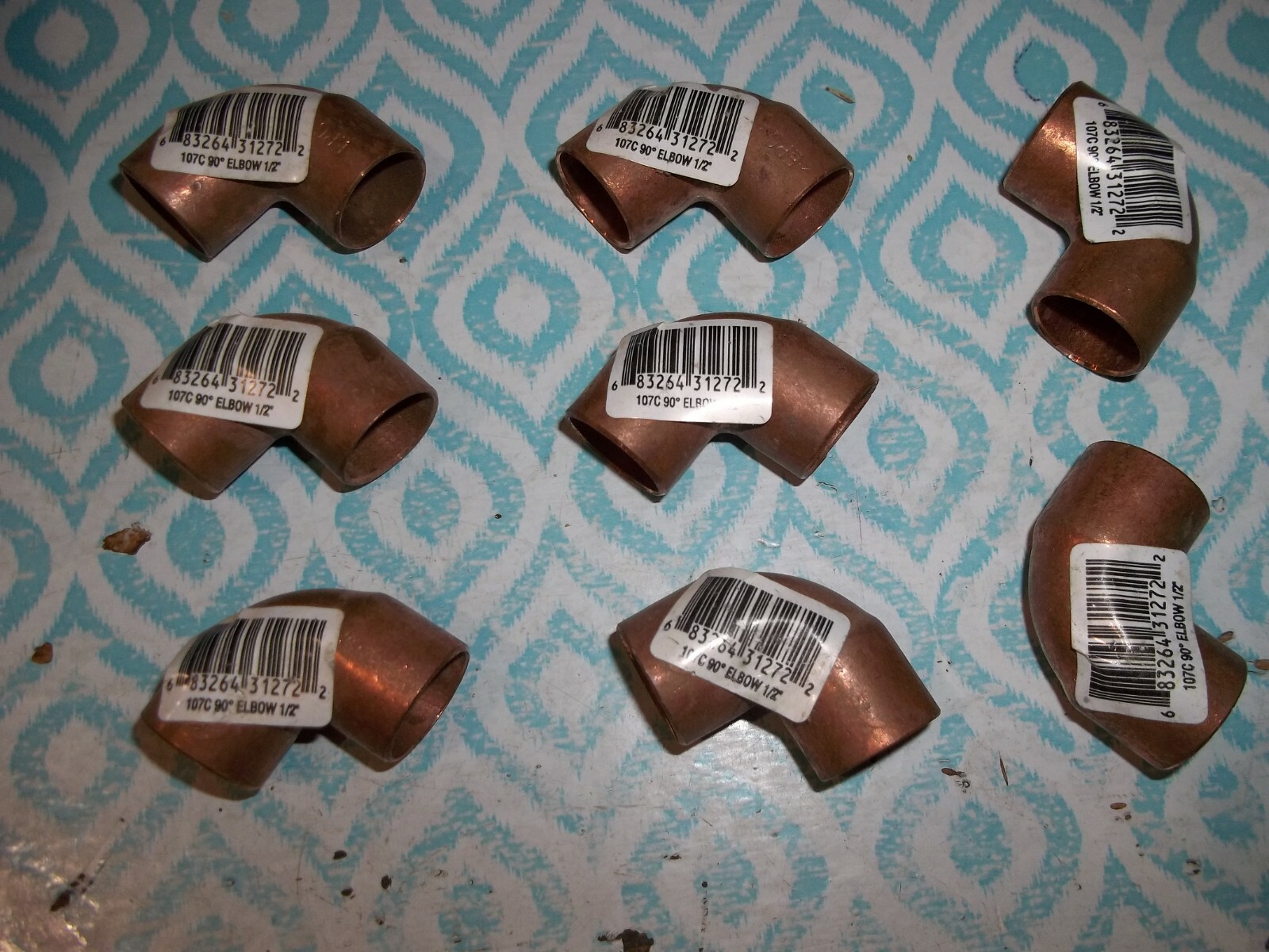 LOT OF 8 107C 90 DEGREE ELBOW FITTING 1/2"  COPPER  (BIN78)