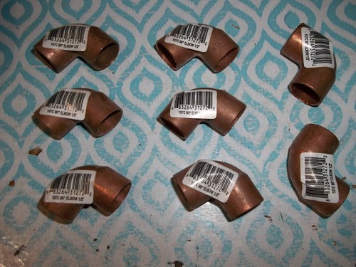 LOT OF 8 107C 90 DEGREE ELBOW FITTING 1/2" COPPER (BIN78)