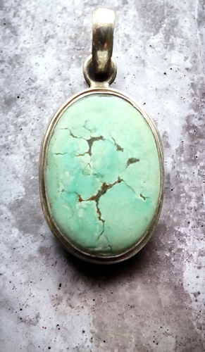 Vintage Sterling Silver Oval Turquoise Cabochon Pendant - Picture 1 of 6