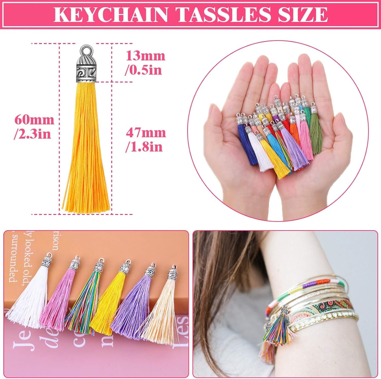 Tassels for Jewelry Making, Caffox 120PCS Keychain Tassel Charms Bulk