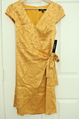 yellow satin wrap mini dress boohoo Women's Textured Satin Draped Wrap Mini Dress