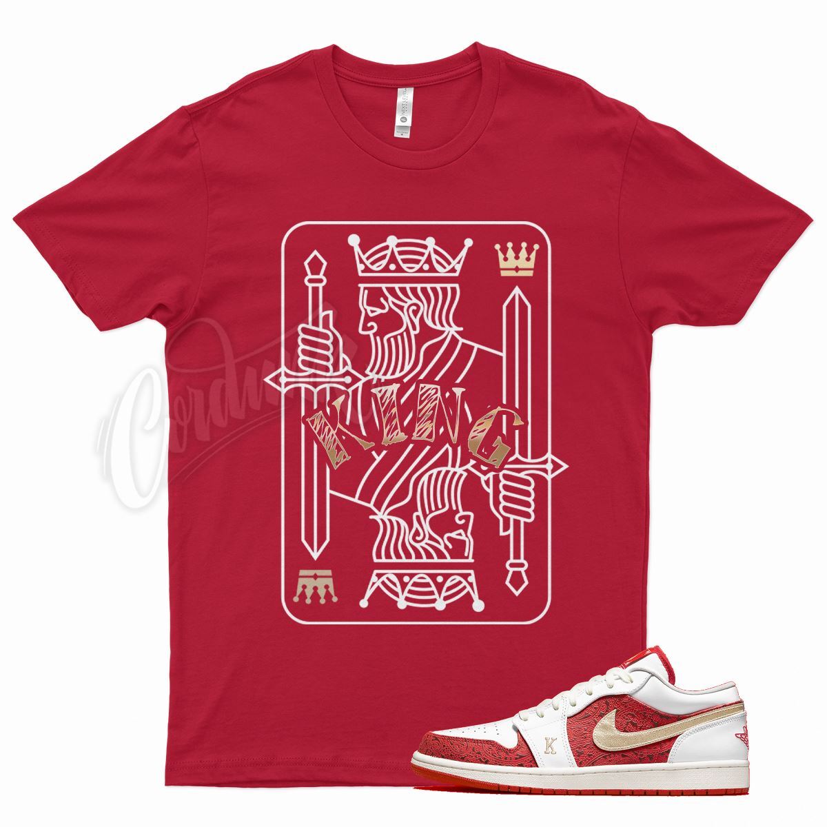 Red KING T Shirt for Air J1 1 Low Spades White Gold 11 12 FIBA Max