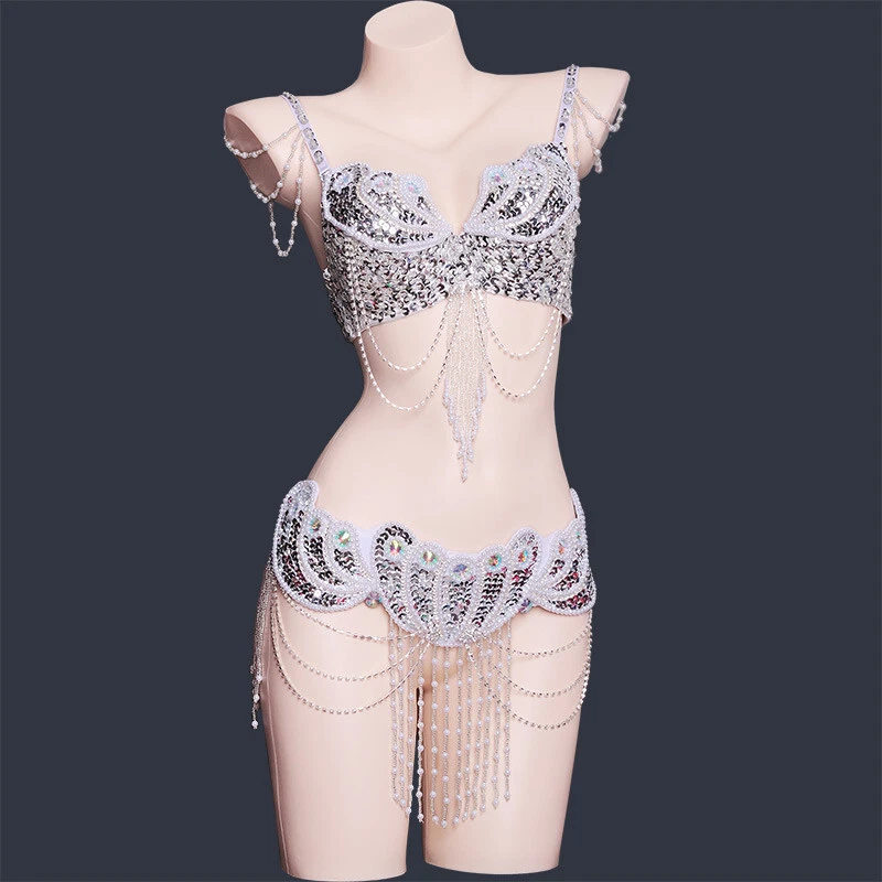 RÄUMUNGVERKAUF Profi Bauchtanz Kostüm 2 Teile BH Gürtel Belly Dance Tribal - Bild 2 von 2