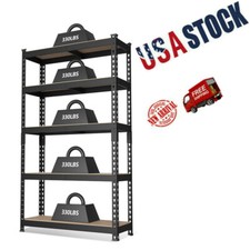 5-Tier Steel Shelving Unit-Black Adjustable Storage Rack Heavy Duty