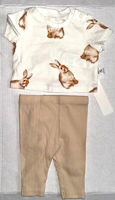 SHEIN 2 piece set cream/tan BUNNY motif size NEWBORN