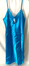 Secret Treasures Lingerie Slip Dress Nightie Vintage Blue Liquid Satin Sz Small