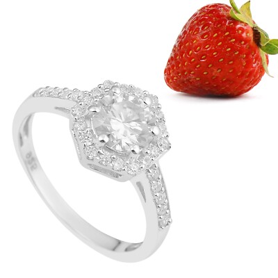 1.10 Ctw Round Moissanite 925 Sterling Silver Solitaire Hexagon Halo Women Ring