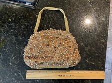 Vintage 1960 s Walborg Beaded Hand Bag Purse Satchel Handmade Japan MCM 6 x8