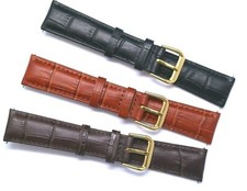 19mm Brown or Black Alligator Grain Leather Watch Band With Gold Tone Buckle