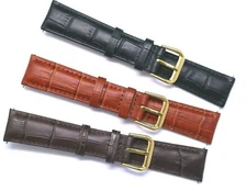 19mm Brown or Black Croco Embossed Leather Unisex Watch Band W/ Gold Tone Buckle