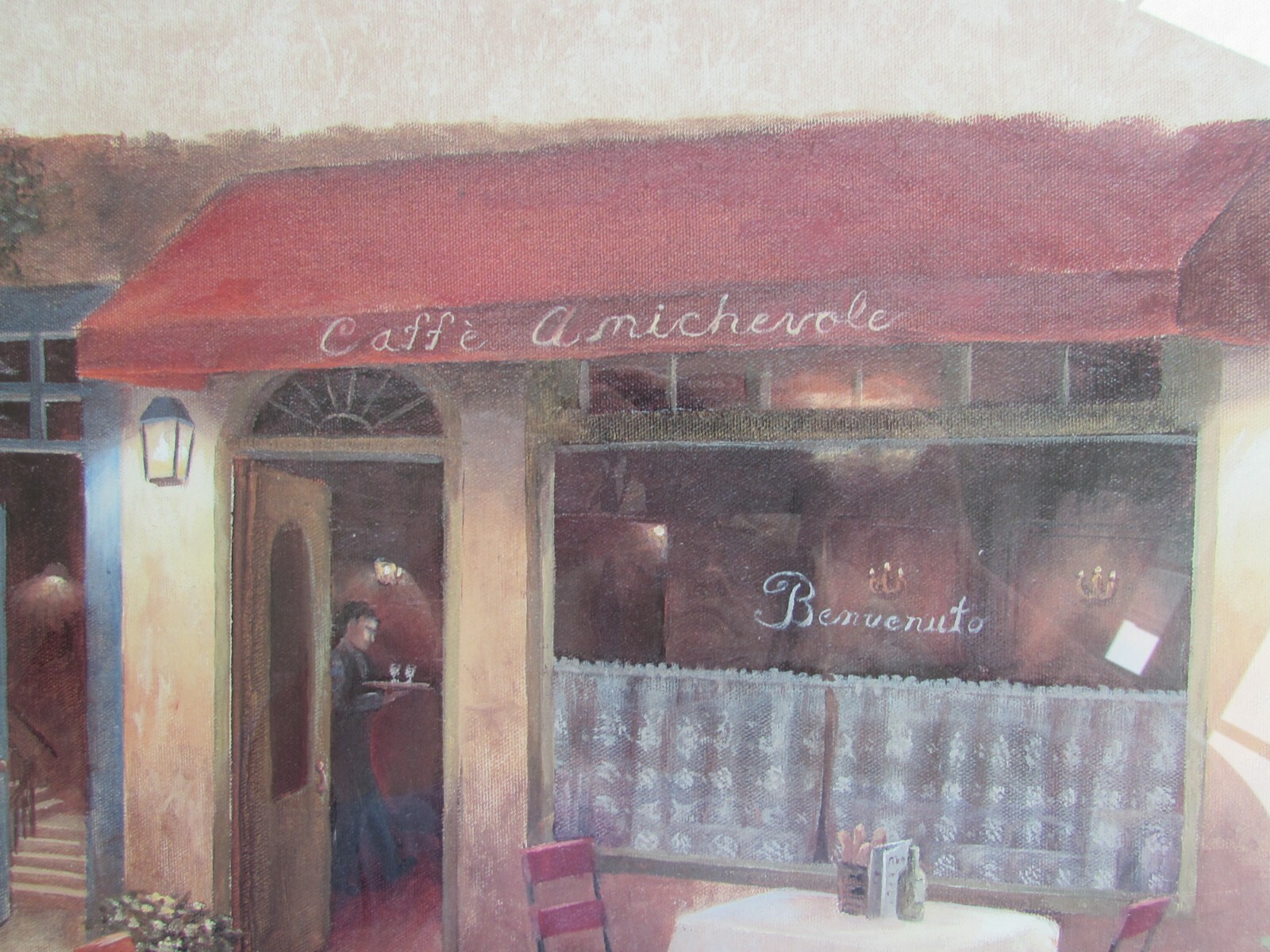 Italian Sidewalk Cafe Art Print 24x20 Framed Vivian Flasch Signed