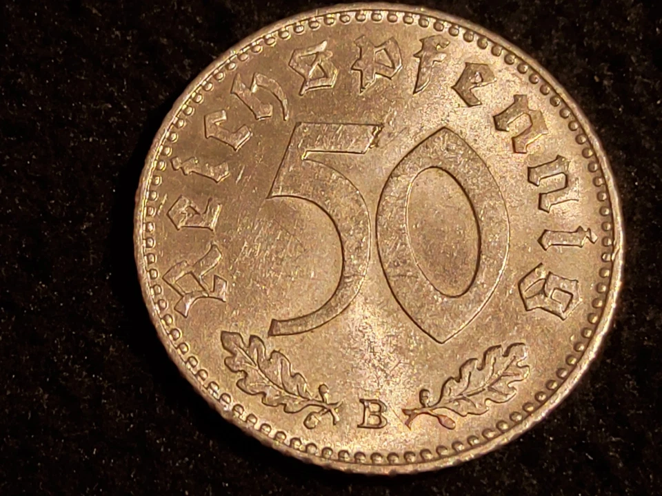 50 Pfennig 1944 B, Gr. Reichsadler mit Hk, Eichenlaub, Alu, VZ, Deutsches Reich. - Bild 3 von 4