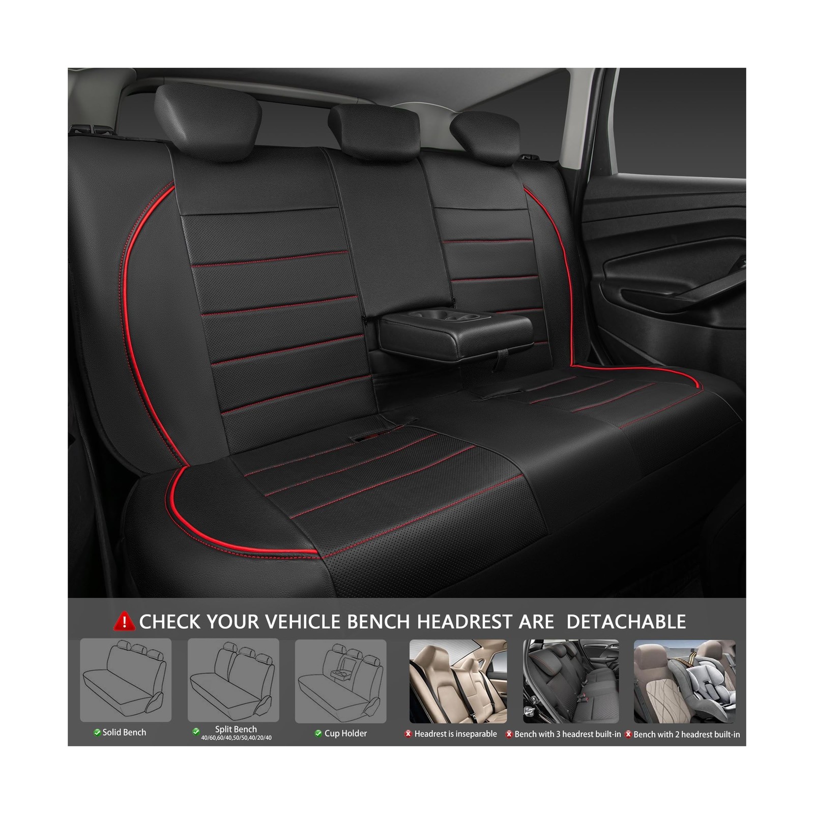 CAR PASS Universal FIT Piping Leather Car Seat Cover, for suvs,Van,Trucks,Air... thumbnail 4