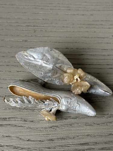 Vintage Biskuit Hochzeitstorte Topper Ringe Hufeisen Tauben Gold - Bild 5 von 6