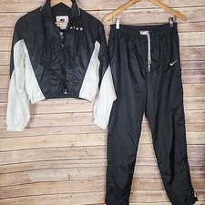 Vintage 90s Nike Youth Girl Zip Up Track Suit Size Sm 4-6 Black White