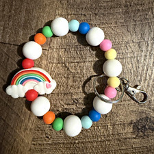 Beaded Rainbow Key Chain Wristlet Keychain w/...