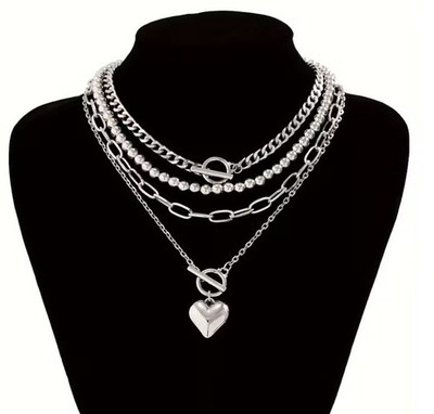 BRIGHTON BEACH 4pcs Geometric Beaded OT Clasp Heart Necklace
