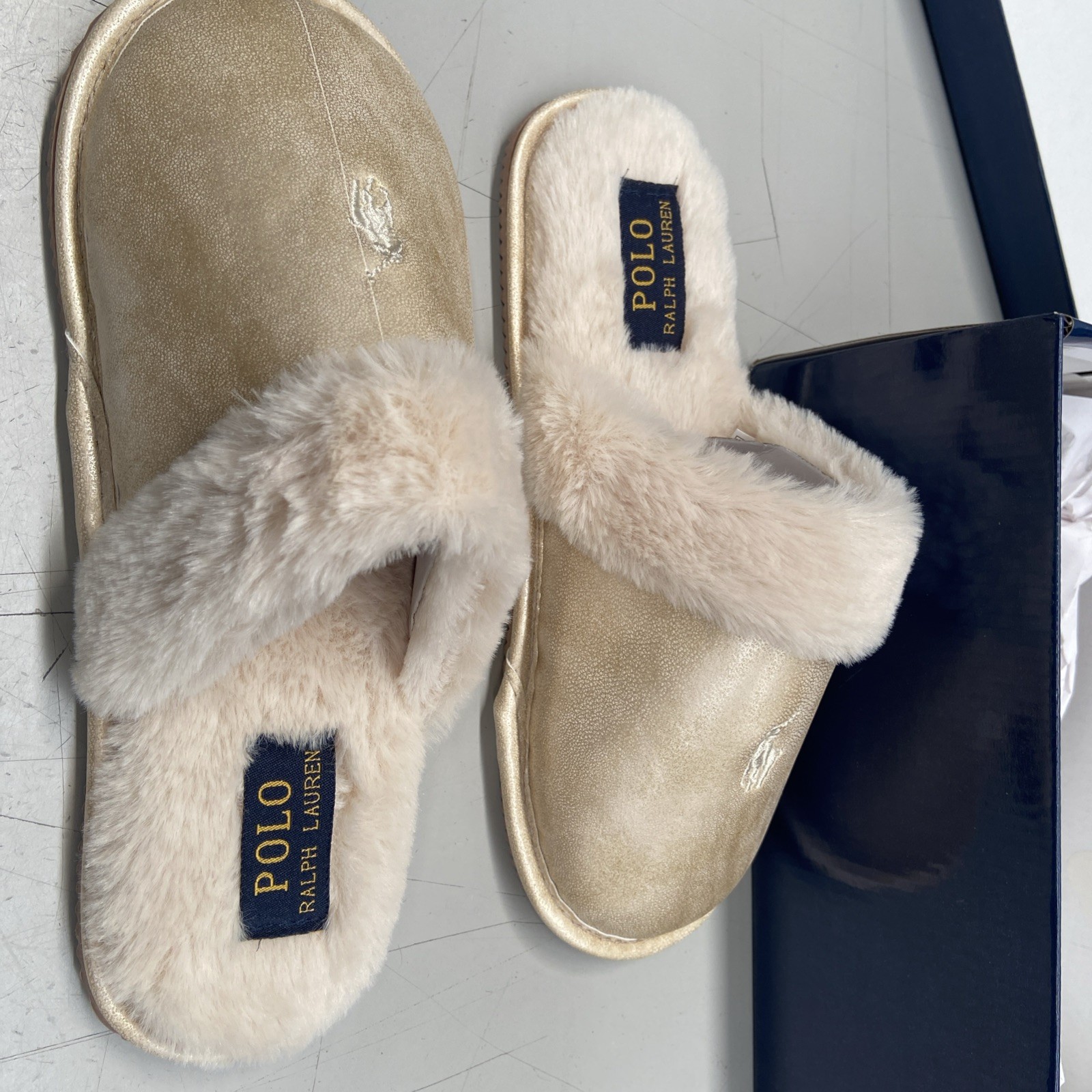 PANTOFOLA D’ORO Sandali da donna Polo Ralph Lauren oro metallizzato Summit Scuff taglia 4 5 UK