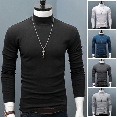 Winter Warm Herren Mock Neck Basic Uni-T-Shirt Bluse Pullover Langarm-Top