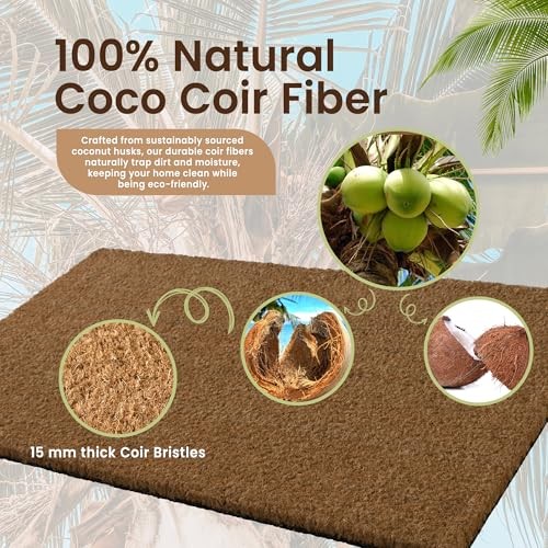 Hello Tapis de Porte Avant Extérieur Coco Tapis de Porte, avec Support PVC Résistant - - Photo 7/7