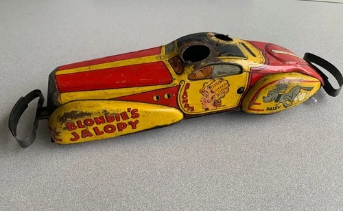 Marx Blondie's Jalopy Sunshine Car - vintage tin wind up toys 1930's