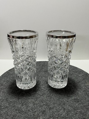 2x Kristallglas Vase Emil Hermann Waldstetten 800er Silbermontur