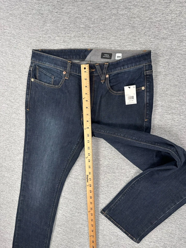 Volcom Jeans Mens Size 34x30 Blue Denim Vorta Slim Straight Comfort NEW - Image 4 of 4