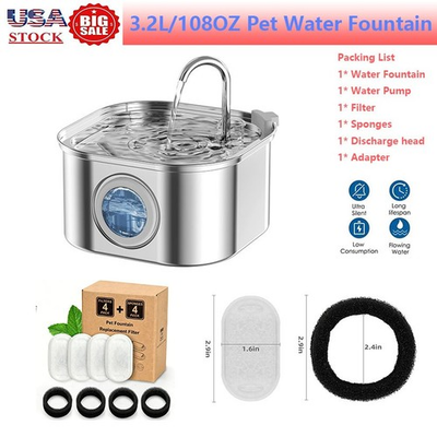 #ad Stainless Steel Cat Water Fountain 3.2L Pet Drinking Fountain Dispenser for Cats $25.99
