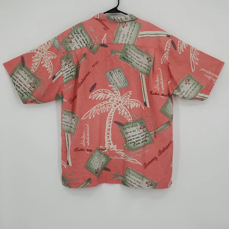 Camisa masculina de seda Y2K Islandcore Tommy Bahama L pêssego palmeira férias Aloha - Imagem 3 de 4